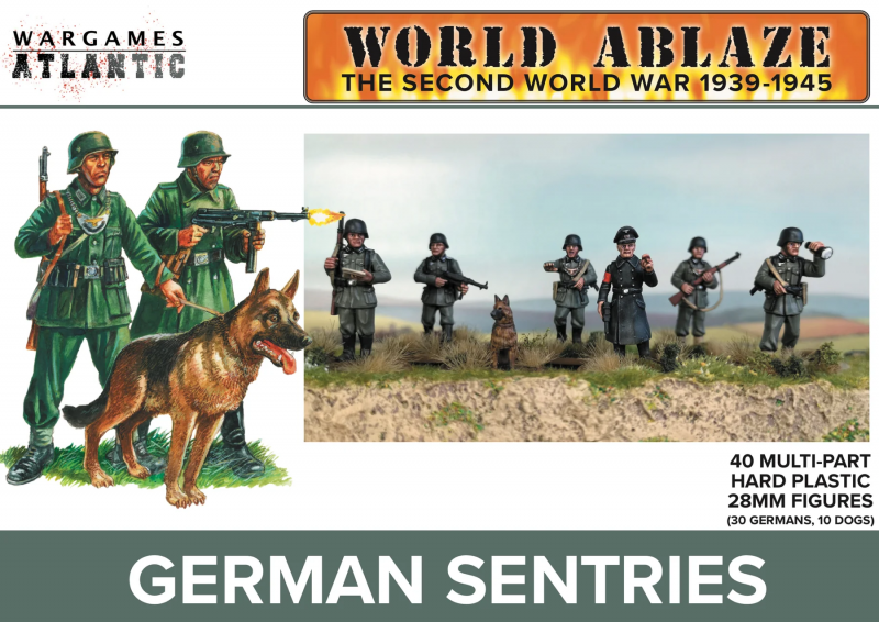 28mm World Ablaze WWII 1939-45: German Sentries (30) & Dogs (10) #1