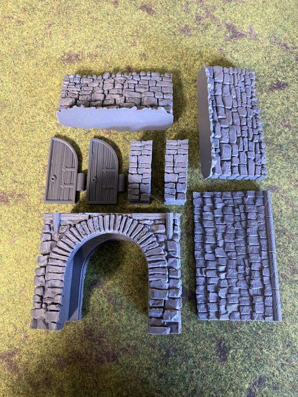 3D Print - 54mm Gate Set (Gatehouse, Roof, 2xPillars, 2xWalls, 2xDoors) #3