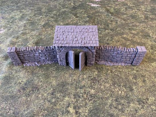 3D Print - 54mm Gate Set (Gatehouse, Roof, 2xPillars, 2xWalls, 2xDoors)