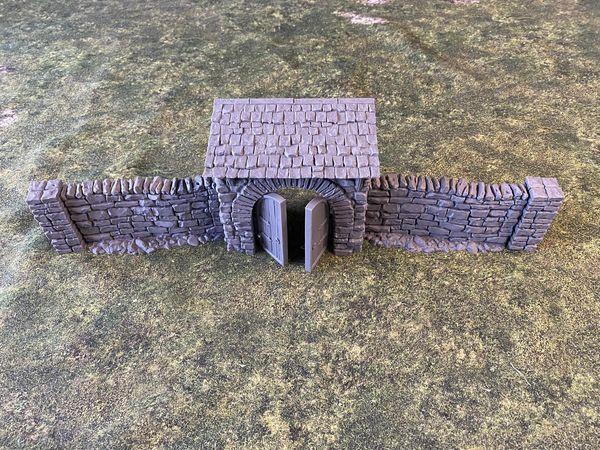 3D Print - 54mm Gate Set (Gatehouse, Roof, 2xPillars, 2xWalls, 2xDoors) #1