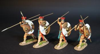 Image of Four Lycian Warriors (round shield, wielding spears readied for overhand thrust), The Lycians, Troy and Her Allies, The Trojan War--four figures