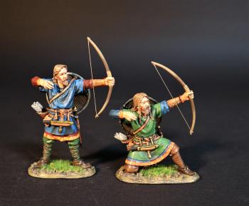 Image of Viking Archers (standing firing in blue tunic, kneeling firing in green tunic), the Vikings, The Age of Arthur--two figures