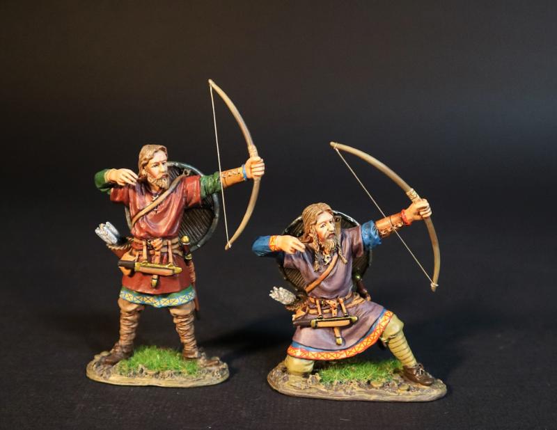 Viking Archers (standing firing in red tunic, kneeling firing in purple tunic), the Vikings, The Age of Arthur--two figures #1