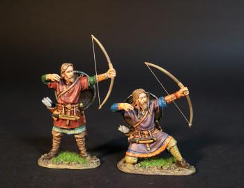 Image of Viking Archers (standing firing in red tunic, kneeling firing in purple tunic), the Vikings, The Age of Arthur--two figures