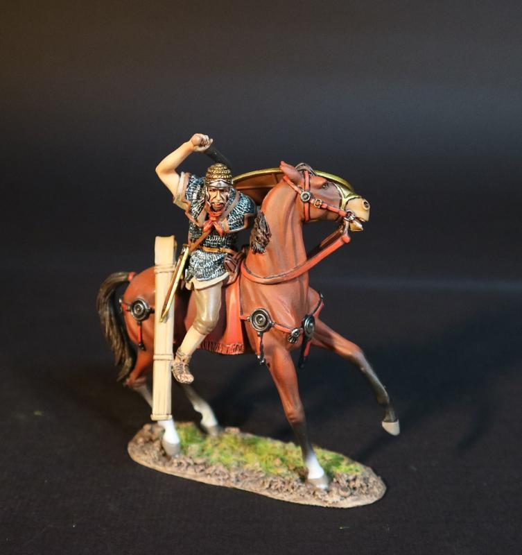 Roman Auxiliary Cavalryman with Red Shield, Roman Auxiliary Cavalry, Armies and Enemies of Ancient Rome--single mounted figure turned right, sword raised behind head #2