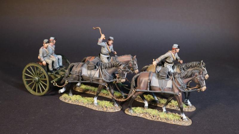 Artillery Crew Arriving, Confederate Artillery, The American Civil War, 1861-1865--two seated figures, two mounted figures, two additional horses, limber (green) #1