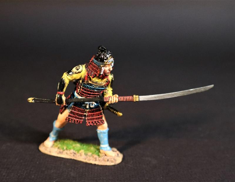 Samurai Retainer (red and black armor & helmet, yellow tunic, naganata pointed forward), Minamoto Clan, The Gempei War, 1180-1185--single figure #1