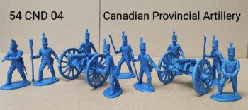 Image of Canadian Provincial Artillery (Stovepipe Shako)--1 officer and 8 gunners, plus two 9-pdr field guns on trail-block carriages (Blue)