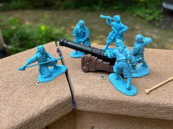 Image of Pirate Artillery Set--five pirates, cannon, cannon carriage, and sponge rod--AWAITING RESTOCK.