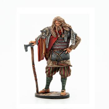 Image of Viking Earl's Bodyguard--single figure leaning on Dane axe, wolfskin over shoulders