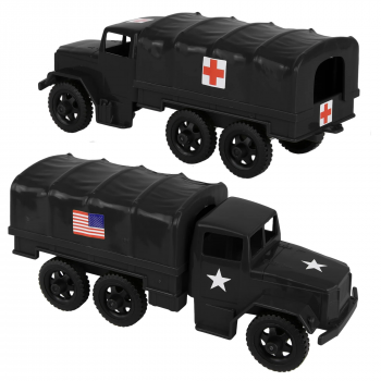 Image of TimMee Plastic Army Men TRUCKS - Black M34 Deuce and a Half Cargo Vehicles US Made
