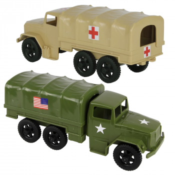 Image of TimMee Plastic Army Men TRUCKS - OD Green & Tan M34 Deuce and a Half Cargo Vehicles US Made