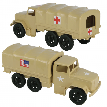 Image of TimMee Plastic Army Men TRUCKS - Tan M34 Deuce and a Half Cargo Vehicles US Made
