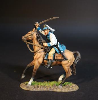 Image of Continental Dragoon, Third Continental Dragoons, American Continental and Militia Dragoons, The Battle of Cowpens, January 17th, 1781, The American War of Independence, 1775–1783--single mounted figure with sword raised above head