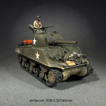Image of U.S. M4A3(75) Sherman 9th Armored Division, 14th Tank Battalion, Co. A, Germany, 1945--Removable rear stowage set, 50 Cal. MG, Antenna, Figure, Length of scale rope, Tank