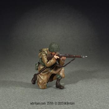 Image of U.S. Infantryman Kneeling Firing in Greatcoat, Winter 1944-45--single figure