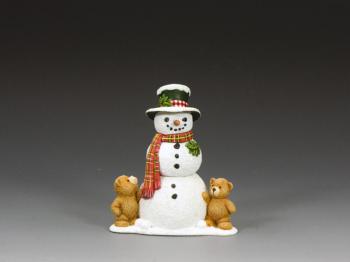 Image of The Teddy Bears' Snowman--two teddy bear figures and snowman on single base