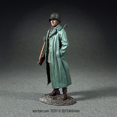 U.S. Infantryman Standing with Raincoat over Equipment--single figure #1