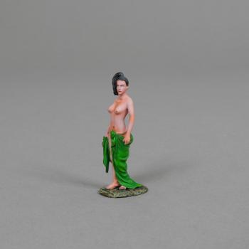 Image of Marina (meaning from the Sea), Girl with green robe and Black Hair--single female figure on round base--RETIRED--LAST FOUR!!