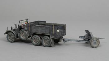 Image of Krupp-Protze Truck Early War Grey Variant towing a Pak 36 cannon--single 6x4 German truck/artillery tractor with driver and Pak 36 cannon--RETIRED--LAST TWO!!