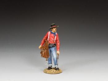 Image of 'Clay'--single ‘Cowpoke’ figure holding saddle