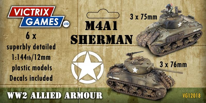 M4A1 Shermans--six 12mm/1:144 M4A1 Shermans (early and late versions) and a decal sheet #1
