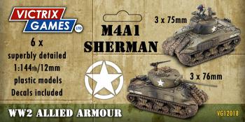 Image of M4A1 Shermans--six 12mm/1:144 M4A1 Shermans (early and late versions) and a decal sheet Image of M4A1 Shermans--six 12mm/1:144 M4A1 Shermans (early and late versions) and a decal sheet