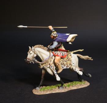 Image of Parmenio, Thessalian Cavalry, Armies and Enemies of Ancient Greece and Macedonia--single mounted figure right arm raised with javelin pointed forward Image of Parmenio, Thessalian Cavalry, Armies and Enemies of Ancient Greece and Macedonia--single mounted figure right arm raised with javelin pointed forward