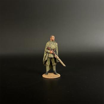 Image of Red Army Sniper Vassili Wearing a Cloak--single standing figure with rifle pointed downwards (bare head)