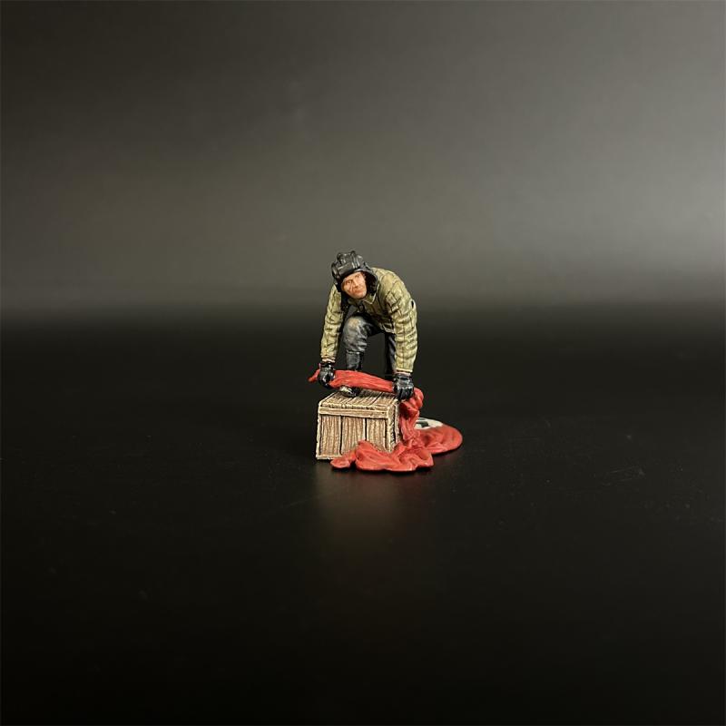 Red Army Tank Crew Wiping Shoes with Flag--single figure with foot on box #1