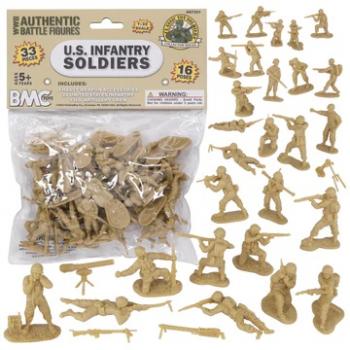 Image of BMC CTS WWII U.S. Infantry Plastic Army Men--33pc Tan 1:32 scale Soldier Figures