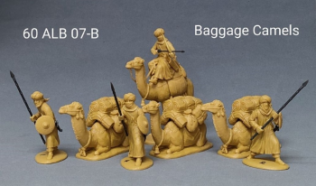 Image of Baggage Camels--four model soldier figures, one detachable baggage item, and four camel models