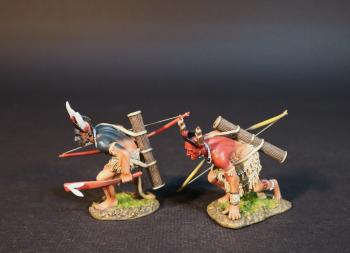 Image of Two Powhatan Warriors Advancing Crounching with Bows, The Powhatan, The Conquest of America--two figures