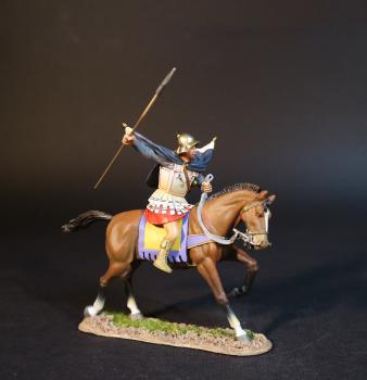 Image of Thessalian Cavalry, Armies and Enemies of Ancient Greece and Macedonia--single mounted figure with spear raised overhead parallel to horse Image of Thessalian Cavalry, Armies and Enemies of Ancient Greece and Macedonia--single mounted figure with spear raised overhead parallel to horse