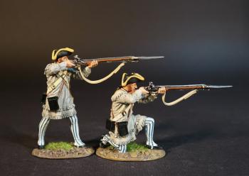 Image of The Delaware Company (standing firing (pale grey), kneeling firing (buff)), American Continental Line Infantry, The Battle of Cowpens, January 17, 1781, The American War of Independence, 1775–1783--two figures -- RETIRED -- TWO LEFT!! Image of The Delaware Company (standing firing (pale grey), kneeling firing (buff)), American Continental Line Infantry, The Battle of Cowpens, January 17, 1781, The American War of Independence, 1775–1783--two figures -- RETIRED -- TWO LEFT!!