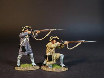 Image of The Delaware Company (standing firing (blue), kneeling firing (tan)), American Continental Line Infantry, The Battle of Cowpens, January 17, 1781, The American War of Independence, 1775–1783--two figures Image of The Delaware Company (standing firing (blue), kneeling firing (tan)), American Continental Line Infantry, The Battle of Cowpens, January 17, 1781, The American War of Independence, 1775–1783--two figures