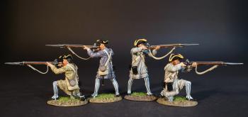 Image of The Delaware Company (2 standing firing, 2 kneeling firing), American Continental Line Infantry, The Battle of Cowpens, January 17, 1781, The American War of Independence, 1775–1783--four figures -- RETIRED--THREE IN STOCK. Image of The Delaware Company (2 standing firing, 2 kneeling firing), American Continental Line Infantry, The Battle of Cowpens, January 17, 1781, The American War of Independence, 1775–1783--four figures -- RETIRED--THREE IN STOCK.