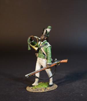 Image of Barnard E. Griffiths, Simcoe's Rangers, The Queen's Rangers (1st American Regiment) 1778-1783, British Army, The American War of Independence, 1778-1783--single figure marching blowing horn