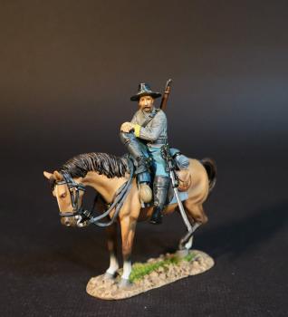 Image of Mounted Confederate Cavalryman Resting Side Saddle, Cavalry Division, The Army of Northern Virginia, The Battle of Brandy Station, June 9th, 1863, The American Civil War, 1861-1865--single mounted figure with rifle slung over shoulder,