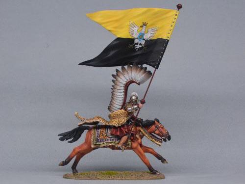 Polish Winged Hussar Charging Flagbearer--single mounted figure with standard #1