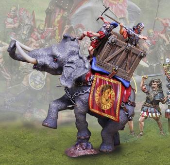 Image of Wounded Roman War Elephant--elephant and single rider--LIMITED AVAILABILITY.