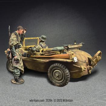 Image of Type 166 Schwimmwagen, Panzer Lehr Division, 1944-45--single seated driver figure and single standing saluting figure Image of Type 166 Schwimmwagen, Panzer Lehr Division, 1944-45--single seated driver figure and single standing saluting figure