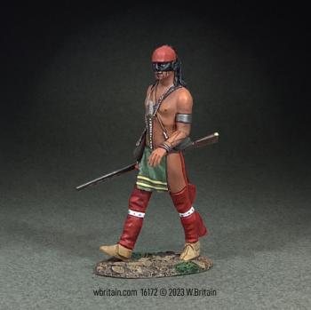 Image of "Along the Deer Trail", Native Warrior Walking--single figure walking carrying musket