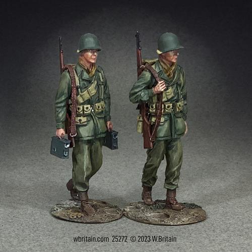 "Slogging Along", Two U.S. Infantrymen Marching, 1943-45--two figures, one with two ammo boxes #1
