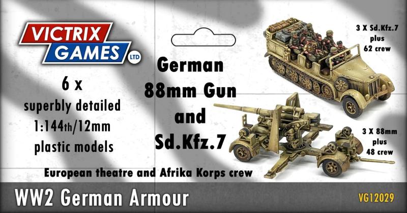 German 88mm Gun and Sd.Kfz.7--three 1:144 scale 88mm guns, three half-tracks, 110 crew figures, accessories (unpainted plastic kit)--SEVEN IN STOCK. #1