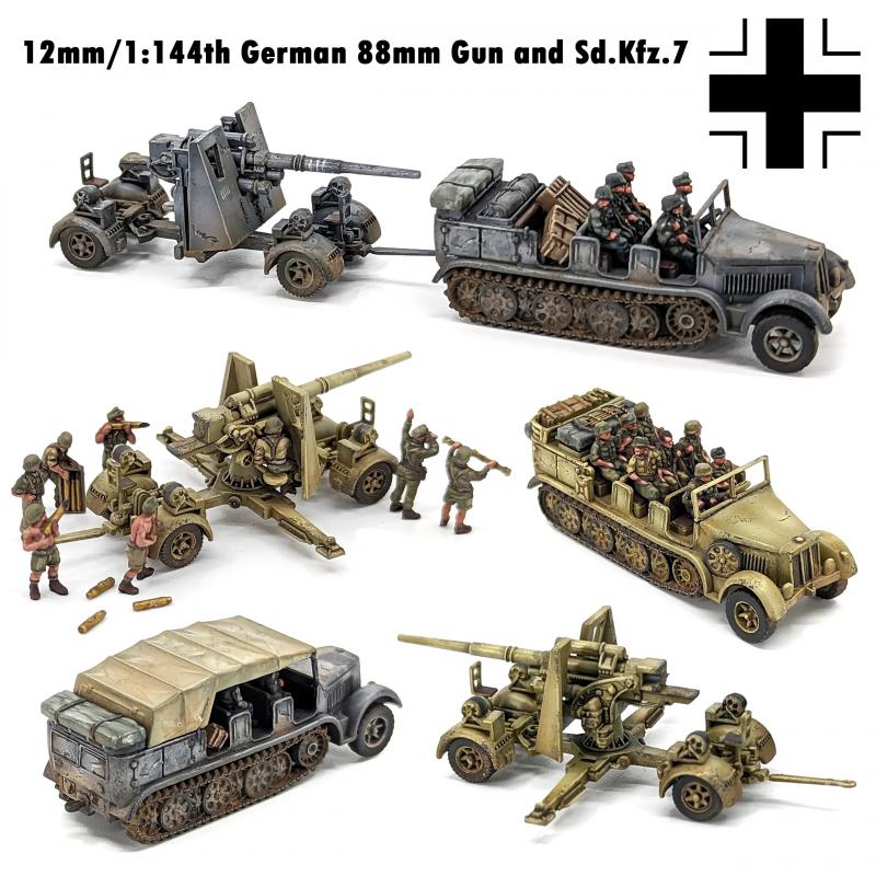 German 88mm Gun and Sd.Kfz.7--three 1:144 scale 88mm guns, three half-tracks, 110 crew figures, accessories (unpainted plastic kit)--SEVEN IN STOCK. #2