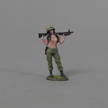 Image of "Machine Gun Kelly"--single female figure with M60 across shoulders (black hair)--SIX IN STOCK.