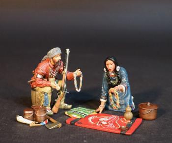 Image of The Traders, The Rendezvous, The Mountain Men, The Fur Trade--two figures and merchandise