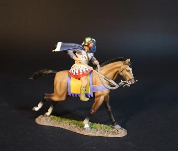 Image of Thessalian Cavalry, Armies and Enemies of Ancient Greece and Macedonia--single mounted figure with spear pointing forward and down and blue and white cloak flapping behind