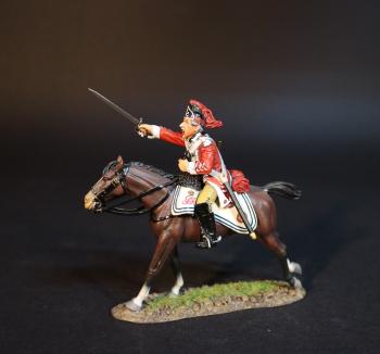 Image of Trooper, The 17th Light Dragoons, The British Army, The Battle of Cowpens, January 17, 1781, The American War of Independence, 1775–1783--single mounted figure with sword thrust forward and up